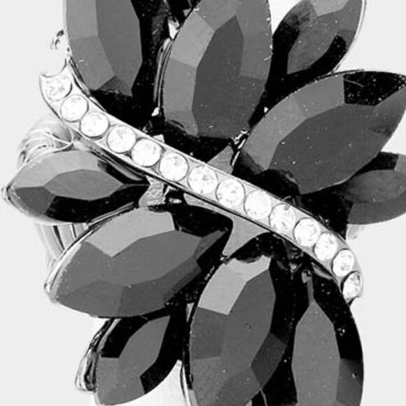 Marquise Jet Black Crystal Cluster Stretch Ring - Picture 3 of 6